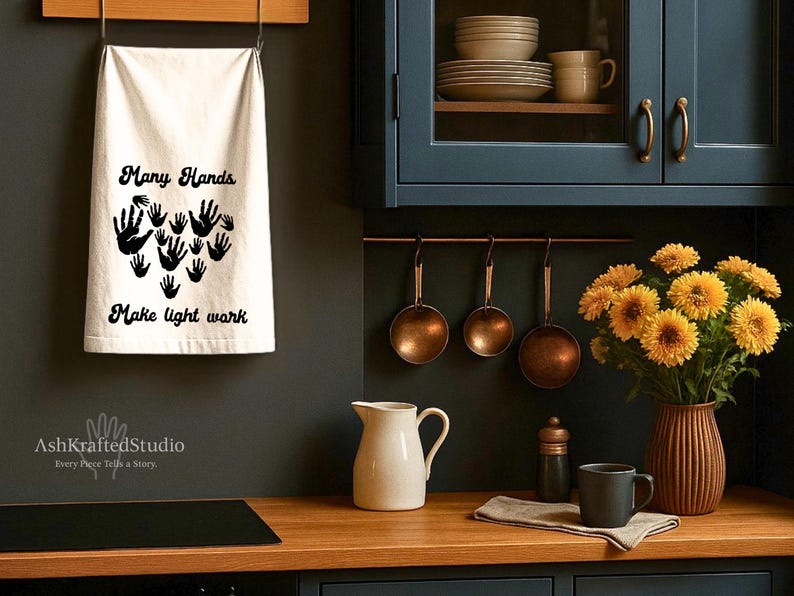 Personalized Family Handprint Towel | Farmhouse Kitchen Decor Gift - Etsy