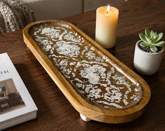 Vassoio in legno bruciato a mano, decorazione rustica in pizzo, organizer da toeletta in stile rustico.