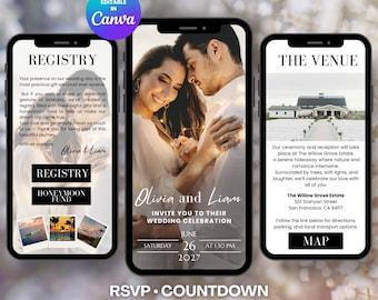 Boho Wedding Website Template – Editable Canva Design (RSVP, Registry)