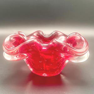Vintage Red Murano Art Glass Bowl | Hand Blown Venetian Glass | Mid-Century Modern Decor