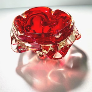 Vintage Ruby Red Art Glass Bowl Cased Glass Mid Century Decorative Centrepiece
