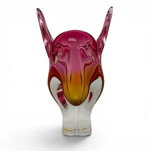 Josef Hospodka Chribska Art Glass Vase Pattern 296/1/32 Czech Pink Amber Vase 1964