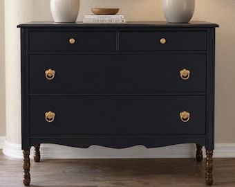 Custom Painted early 1900s Vintage Oak Dresser, Sideboard, Accent Chest Of Drawers, Entryway