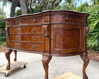 Tavolo da trucco personalizzato con piedini a zampa di leone / Tavolo da trucco dipinto / Scrivania antica restaurata / Scegli la finitura del colore / Stile provenzale francese