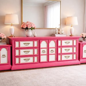 pink dresser and nightstand set Amazon.com: Anbuy Bedroom Sets Scalloped 6 Drawer Dresser and Night Stand Sets for Bedroom, Two Drawers Nightstand Set of 2 & 6 Drawer Dresser Combo 3 Pieces (Pink) : Home & Kitchen