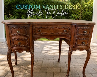 Custom French Provincial Desk | Painted Makeup Vanity Table | Refinished Antique Desk Vanity | Choose Color Finish | French Provincial Style