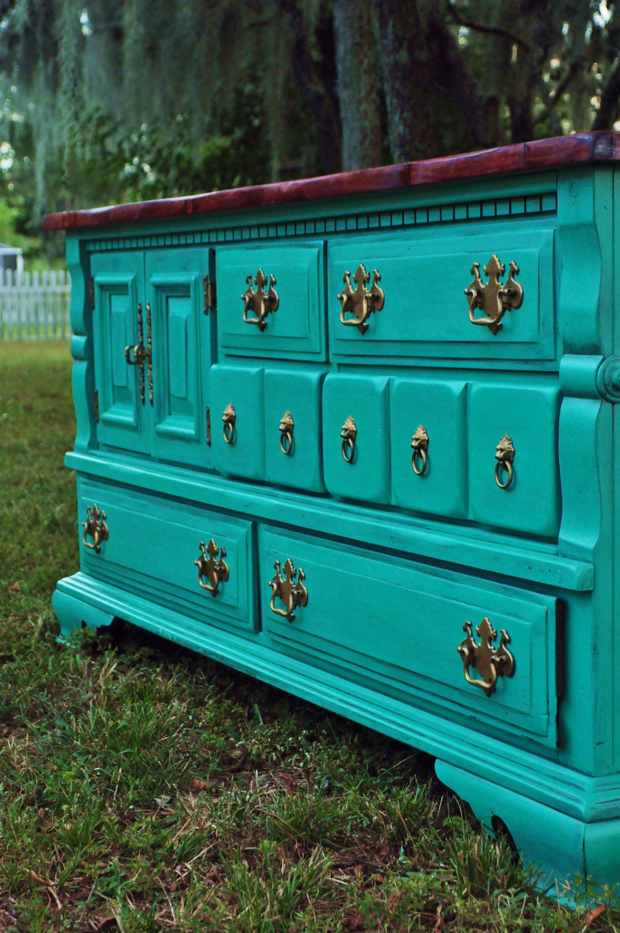 teal and gold dresser Art Deco Gilded Gold, Royal Blue 4-Drawer Dresser