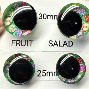Hand Painted Safety Eyes | 1 Pair | 30mm & 25mm  Offset Pupil Recessed Sinker Eyes | Amigurumi Kawaii Safety Eyes/Fruit Salad