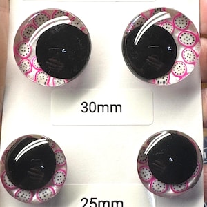 Hand Painted Safety Eyes | 1 Pair | 30mm & 25mm  Offset Pupil Recessed Sinker Eyes | Amigurumi Kawaii Safety Eyes/Dragon Fruit