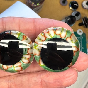 E-41 Hand Painted Safety Eyes | 1 Pair | 30mm & 25mm Offset/Center Pupil Recessed Sinker Eyes | Amigurumi Safety Eyes/Apple Slices