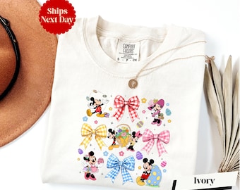 Comfort Colors® Mickey and Minnie Easter Vibes Long Sleeve & Shirt, Easter Coquette Bow Shirt, Disney Couples Easter Tees, Happy Easter Gift