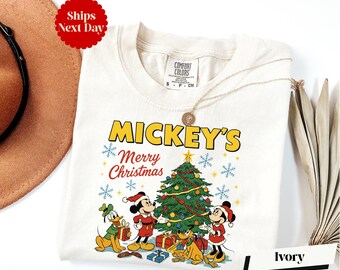 Mickey's Merry Christmas Shirt, Family Christmas Shirts, Comfort Colors® Disney Xmas Holiday Apparel, Mickey and Friends Shirt