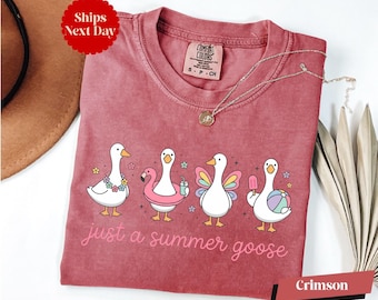 Just A Summer Goose Shirt, Girls Summer Vacation Shirt, Comfort Colors® Funny Summer Shirt, Summer Holiday Shirt, Summer Goose Long Sleeve