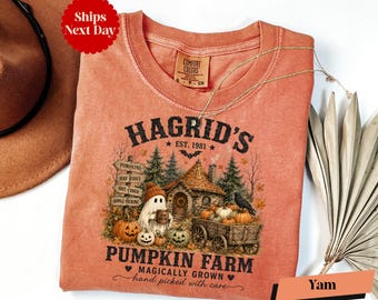 Camiseta de la granja de calabazas de Hagrid, camiseta de fantasmas de Halloween de Comfort Colors®, camiseta vintage de Halloween, camiseta de la temporada de calabazas, camiseta de Acción de Gracias