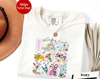 Comfort Colors® Disney Happy Easter Long Sleeve & Shirt, Mickey and Friends Easter Shirt, Disneyland Vacation Shirt, Disney Spring Vibes Tee