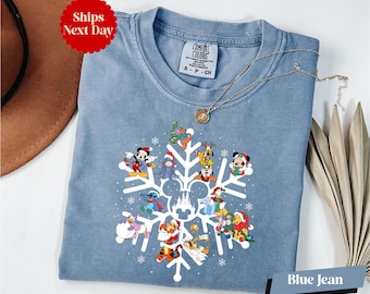 Disney Snow Flake Christmas Shirt, Comfort Colors® Mickey and Friends Xmas Shirt, Disney Winter Holiday Shirt, Snow Flake Shirt