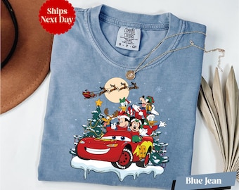 Lightning McQueen and Disney Squad Christmas Long Sleeve & Shirt, Comfort Colors® WDW Kids Christmas Shirt, Disneyland Winter Trip Shirts