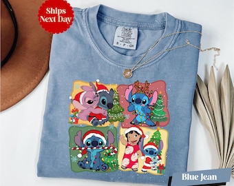 Stitch Christmas Long Sleeve & Shirt, Comfort Colors® Stitch Lilo Angel Xmas Shirt, Disney Christmas Tee, WDW Xmas Holiday Shirt, Xmas Gift