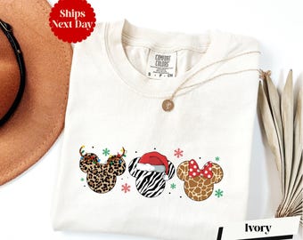 Mickey Christmas Long Sleeve & Shirt, Comfort Colors® Mickey Head Shirt, Leopard Mickey Tee, Minnie Christmas Shirt, Disneyland Winter Shirt