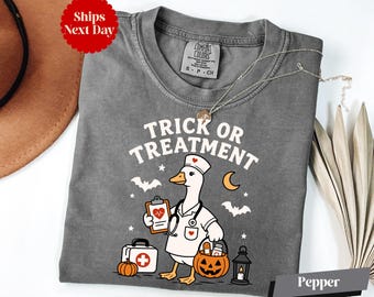 Trick or Treatment Long Sleeve & Shirt, Comfort Colors® Nurse Goose Shirt, Halloween Nursing Shirt, Gift for Nurse, Spooky Season Apparel