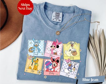 Comfort Colors® Disney Checkered Easter Long Sleeve & Shirt, Mickey and Friends Happy Easter Shirt, Disneyland Vacation Shirt, Easter Shirts