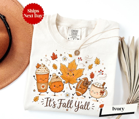 It's Fall Y'all Shirt, Fall Doodles Shirt, Comfort Colors® Funny Thanksgiving Shirt, Autumn Season Tee, Coffee Lover Gift, Fall Vibes Shirt