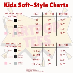 a chart with various color options for children's clothing, including toddler sizes and widths. The chart provides a visual representation of the different color choices and corresponding sizes for each option.