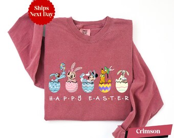 Comfort Colors® Mickey and Friends Happy Easter Long Sleeve & Shirt, Disney Easter Eggs Shirt, Disney Family Easter Shirts, Hello Easter Tee