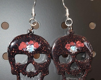 Glittering Resin Sugar Skull Earrings
