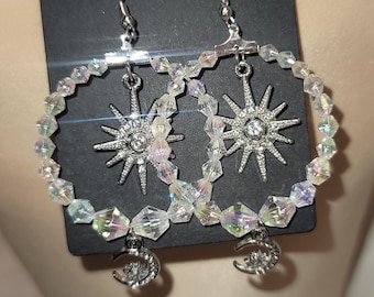 Celestial Duo Hoop Earrings: Sun and Moon