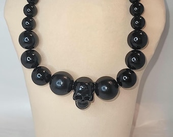 Black Onyx-Style Graduated Skull Necklace