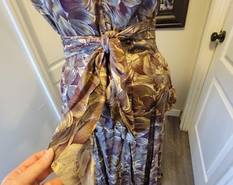 Vintage 80s does 40s John Roberts Floral Midi – Adjustable Tie-Back Peplum Size 9/10