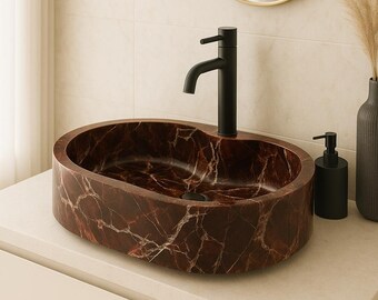 Lavabo Rosso Levanto Elazıg Cherry Marble: Lavabo de piedra natural hecho a mano, tocador de baño de lujo