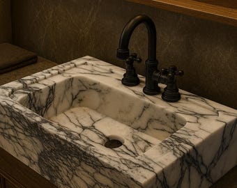 Lavabo moderno de lujo en mármol lila: Lavabo de tocador de piedra hecho a mano