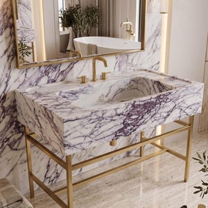 Lilac Marble Sink – Handmade Purple Veined Countertop Vanity Basin