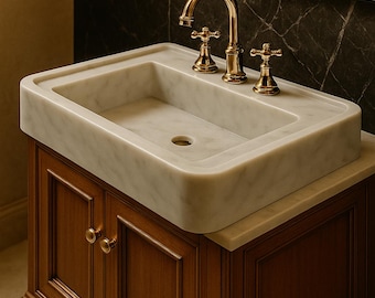 Handmade Afyon Marble Sink Luxury Bathroom Vanity: White Marble Basin