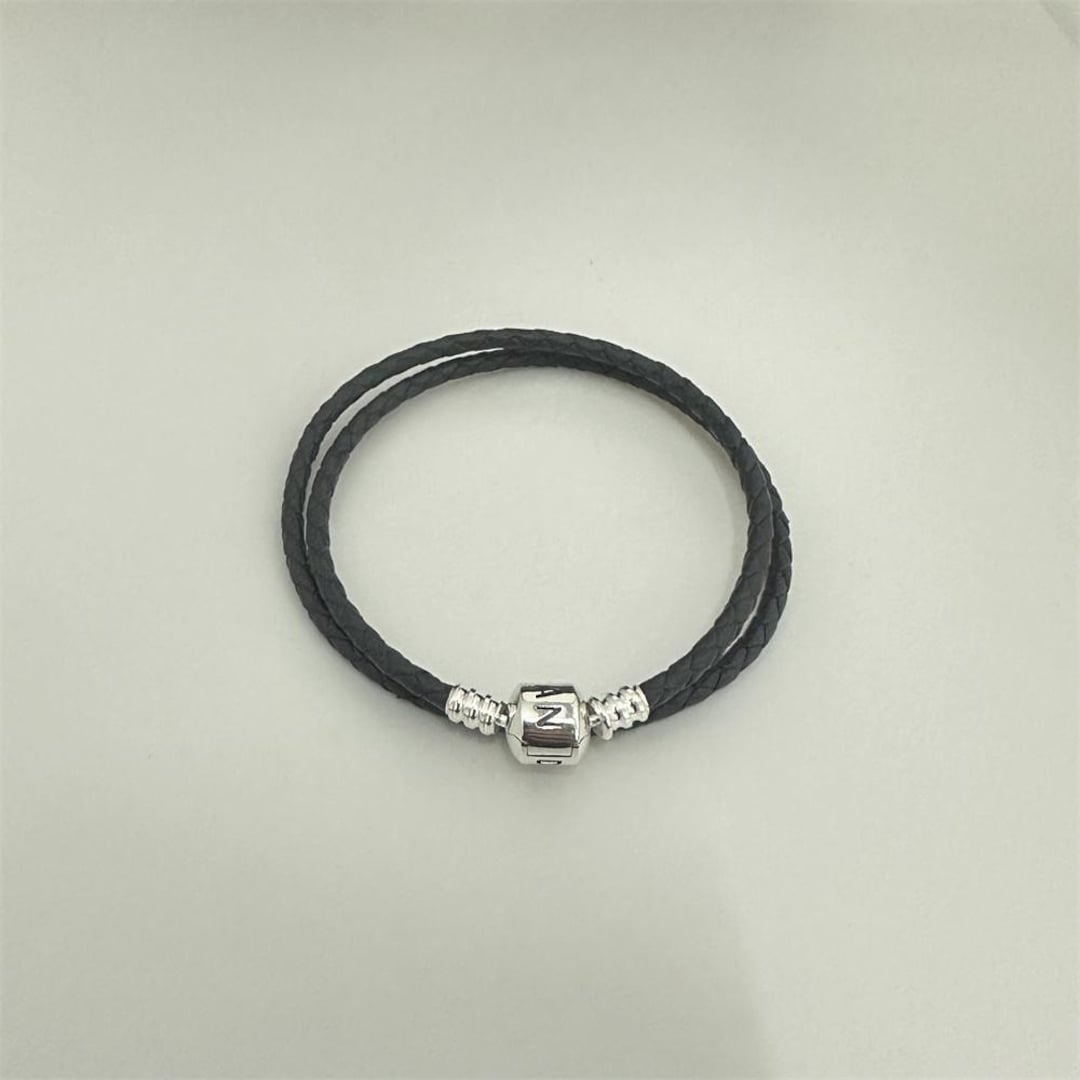 Pandora Grey Double Wrap Leather Bracelet 38cm + Pouch S925