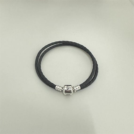 Pandora Grey Double Wrap Leather Bracelet 38cm + Pouch S925