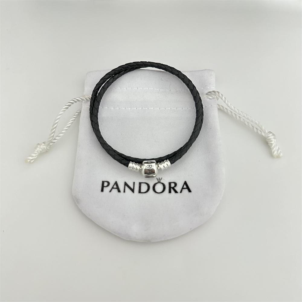 PANDORA ダブルラップ ブレスレット ネックレス 2WAY シルバー Pandora Grey Double Wrap Leather Bracelet 38cm + Pouch S925