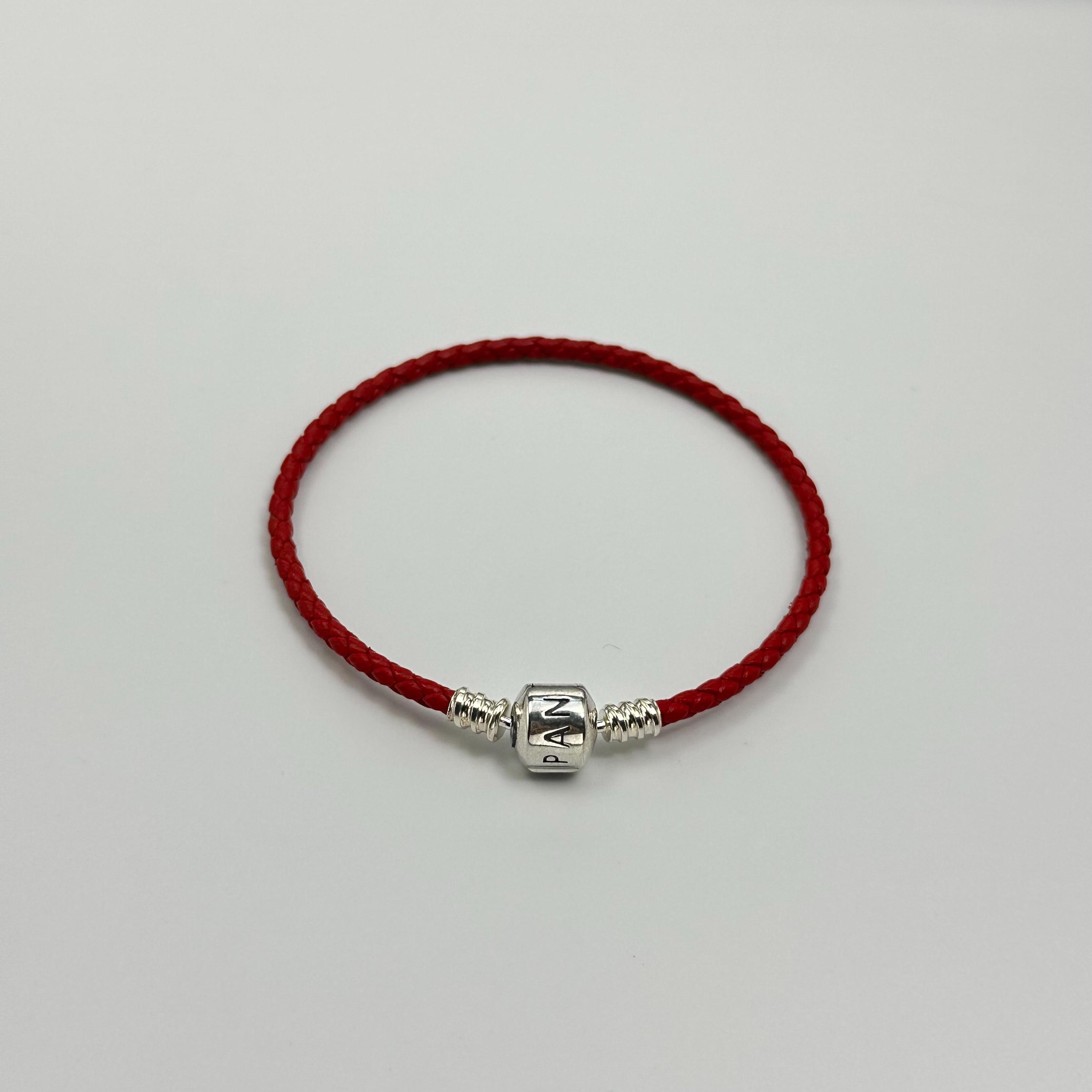 Pandora Double Woven Red Braided Leather Bracelet Ale 925 Sterling