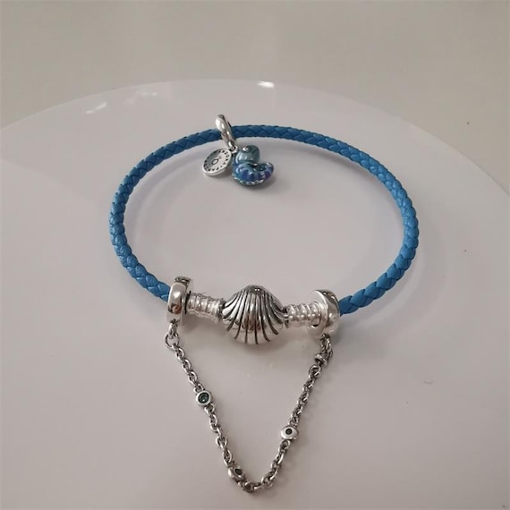 アクセサリー PANDORA Pandora Moments Seashell Clasp Turquoise Braided Leather Bracelet
