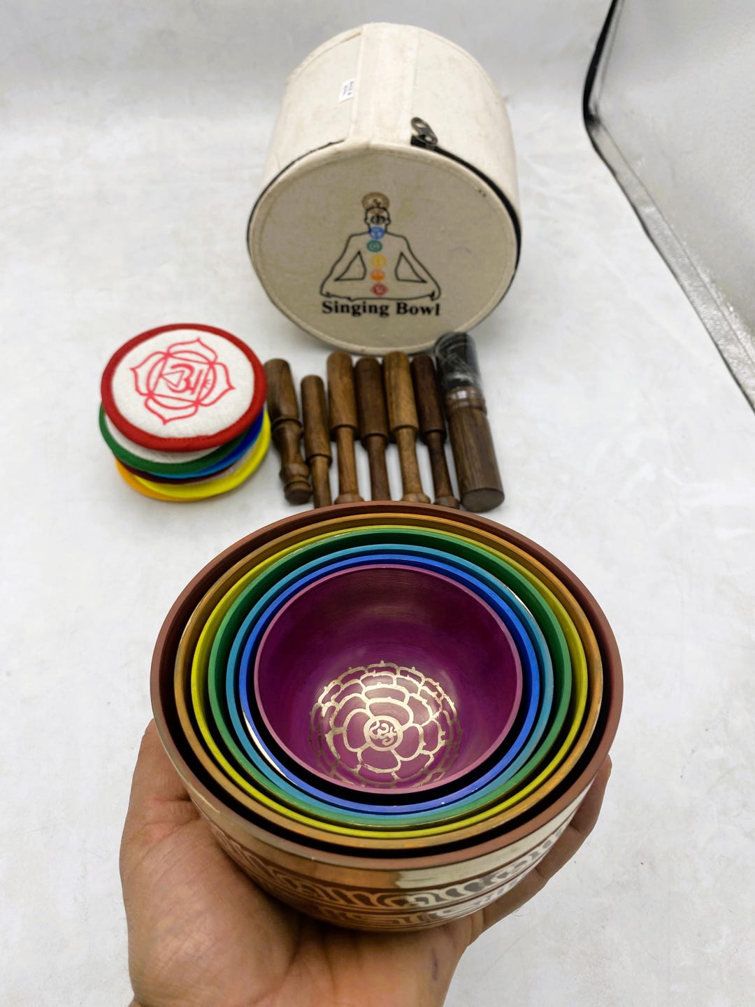 Color Chakra Tibetan Singing Bowl Set of 7 Meditation Reiki Sound ...