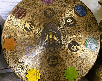 35cm to 100cm sizes meditating yogi Tibetan Gong-Healing gong with colorful chakra symbols