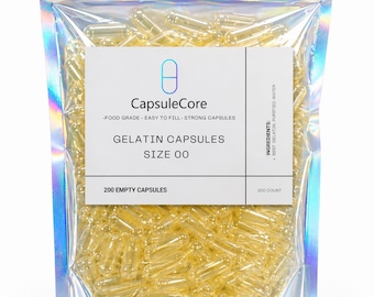 Size #00 Clear Gelatin Capsules 200/500/1000 Count – Empty Pill Capsules for DIY Vitamins Supplements Herbal Powder Filling