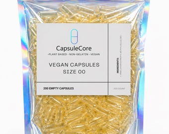 Clear Vegan Capsules Size #0 #00 – Empty Plant-Based Capsules for DIY Vitamins Supplements Herbal Powder – 200 500 1000 Count