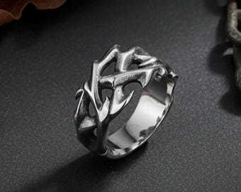 Herren Edelstahlring • Gothic Rattan Vine Openwork Band