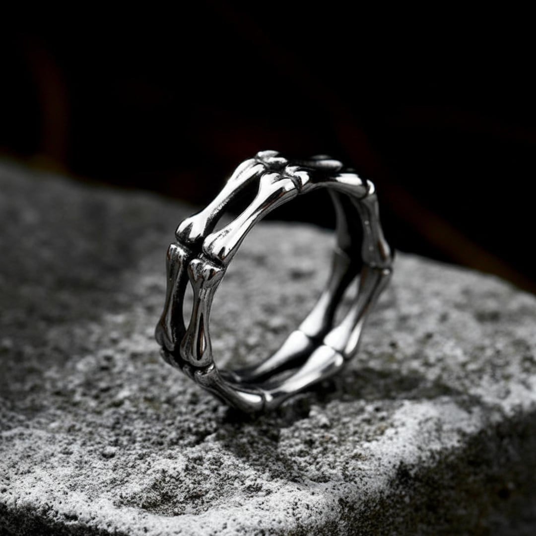 3D Carved Skeleton Bone Ring – Stainless Steel Gothic Band - Etsy