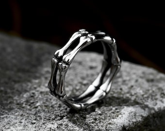 3D geschnitzter Skelett Knochen Ring - Gothic Band aus Edelstahl