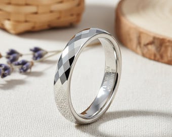 Bague argent carbure de tungstène 4 mm, alliance diamant