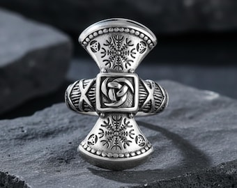 Wikinger Axt Ring, Edelstahl Helm der Ehrfurcht Rune, Keltischer Knoten Band
